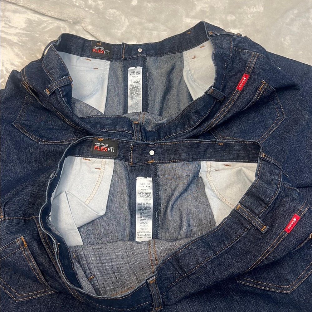Lot of 2 Aramark Blue Denim Jeans Men’s 40Wx30L - Picture 3 of 10